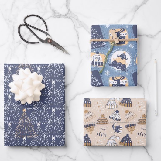 Navy Winter Christmas Inpakpapier Vel (Voorkant)