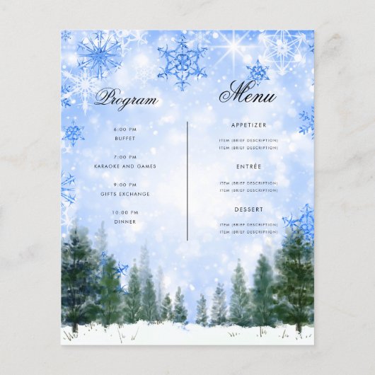 Navy Winter Kerstmis Uitnodigen Programma Menu (Achterkant)