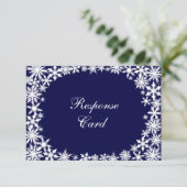 Navy Winter Lace RSVP Kaartje (Staand voorkant)