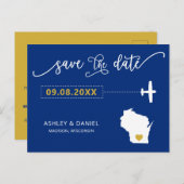Navy Wisconsin Save the Date Map Briefkaart (Voorkant / Achterkant)