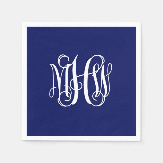 Navy Wit 3 Initialen Vine Script Monogram DIY BG Servet (Voorkant)