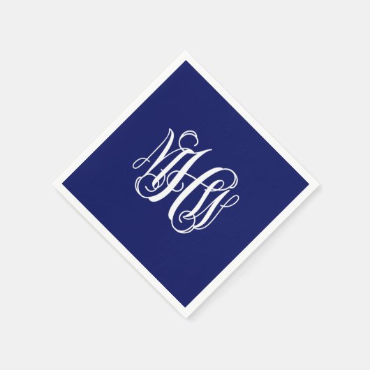 Navy Wit 3 Initialen Vine Script Monogram DIY BG Servet (Hoek)