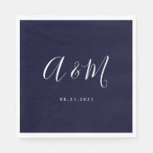 Navy Wit Elegant Monogram Bruiloft Servet (Voorkant)