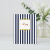 Navy, Wit, Geel, Rood Gestreepte RSVP Kaart II (Staand voorkant)