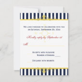 Navy, Wit, Geel, Rood Gestreepte RSVP Kaart II (Achterkant)