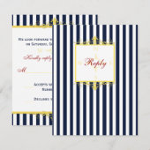Navy, Wit, Geel, Rood Gestreepte RSVP Kaart II (Voorkant / Achterkant)