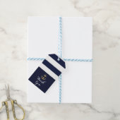 Navy Wit & Goud Anker Nautical Stripes Bruiloft Cadeaulabel (Met Touw)