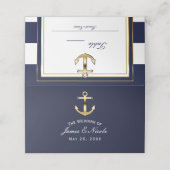 Navy Wit & Goud Anker Nautische Tafel Zitplaatsen (Buitenkant ongevouwen)