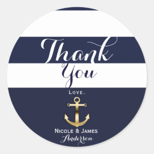 Navy Wit & Goud Anker Scheepsstreep Favoriet Ronde Sticker