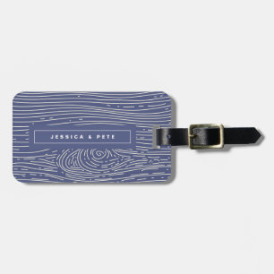 Navy Wit Houtnerf Abstract Patroon Bagage Label