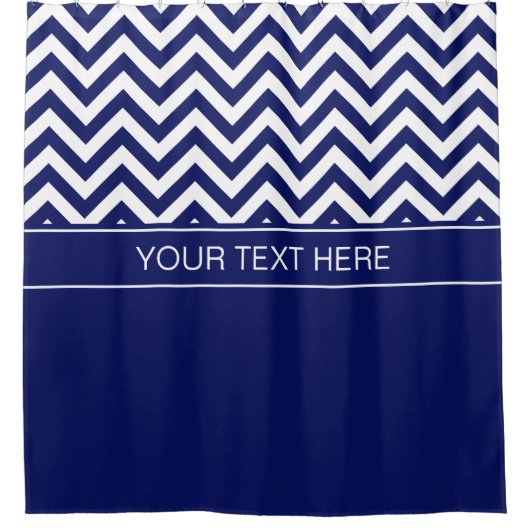 Navy Wit LG Chevron CB Navy Naam Monogram Douchegordijn (Voorkant)