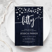 Navy Wit Rustiek Hout 50e Verjaardagsfeest Kaart