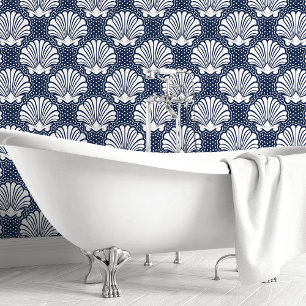 Navy & Witte Schelpen Behang