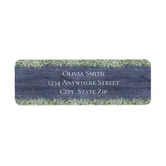 Navy Wood Eucalyptus Return Address Labels (Voorkant)