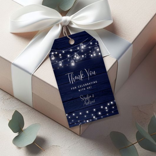 Navy Wood Mason Jars Lights Bruiloft Gift Label Cadeaulabel
