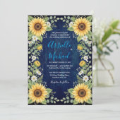 Navy Wood Sunflower Wedding Invitation Rustic (Debout devant)