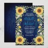 Navy Wood Sunflower Wedding Invitation Rustic (Devant / Derrière)