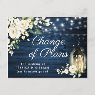 Navy Wood & White Roses Lantaarn Verandering van p Briefkaart