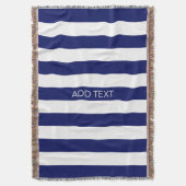 Navy Wt Horizontal Preppy Stripe #2 Naam Monogram Deken (Voorkant Verticaal)