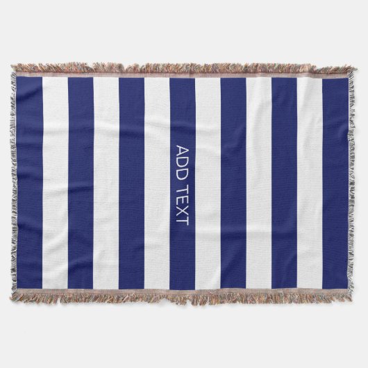 Navy Wt Horizontal Preppy Stripe #2 Naam Monogram Deken (Voorkant)
