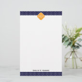Navy Wt Polka Dot Cantaloupe Quatrefoil 3 Monogram Briefpapier (Staand voorkant)