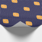 Navy Wt Polka Dot Cantaloupe Quatrefoil 3 Monogram Cadeaupapier (Hoek)