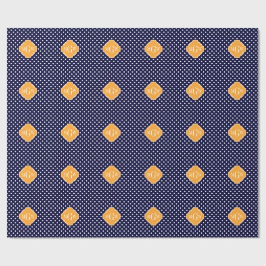 Navy Wt Polka Dot Cantaloupe Quatrefoil 3 Monogram Cadeaupapier (Vlak)