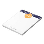 Navy Wt Polka Dot Cantaloupe Quatrefoil 3 Monogram Notitieblok (Gedraaid)