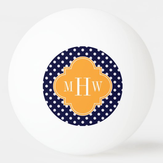Navy Wt Polka Dot Cantaloupe Quatrefoil 3 Monogram Pingpongballen (Voorkant)
