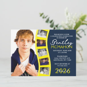 Navy & Yellow 6 Fotofilmstrip Afstuderen Collage Kaart