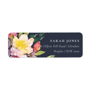 NAVY YELLOW BLUSH BURGUNDY FLORAL BUNCH ADRES ETIKET