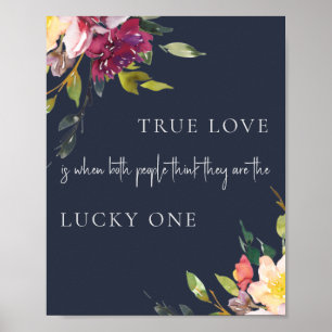 Navy Yellow Blush Burgundy Floral True Love Lucky Poster