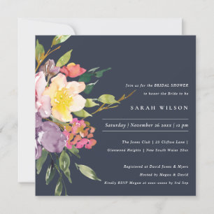 NAVY YELLOW BLUSH BURGUNDY FLORAL VRIJGEZELLENFEES KAART