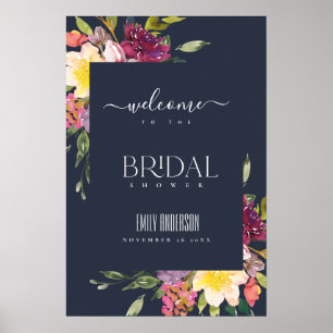 NAVY YELLOW BLUSH BURGUNDY FLORAL VRIJGEZELLENFEES POSTER