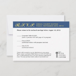 Navy yellow business gala event corporate RSVP Kaartje