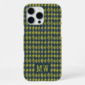 Navy Yellow Doodle Diamond Pattern Custom Monogram iPhone Hoesje (Achterkant)
