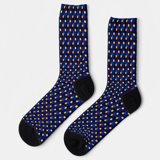 Navy Yellow Pixels Cool Checkered Pattern Abstract Sokken (Links)
