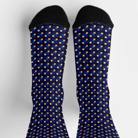 Navy Yellow Pixels Cool Checkered Pattern Abstract Sokken (Top)