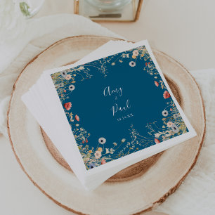 Navy Zalige Kleurrijke Boho Wildflower Wedding Servet