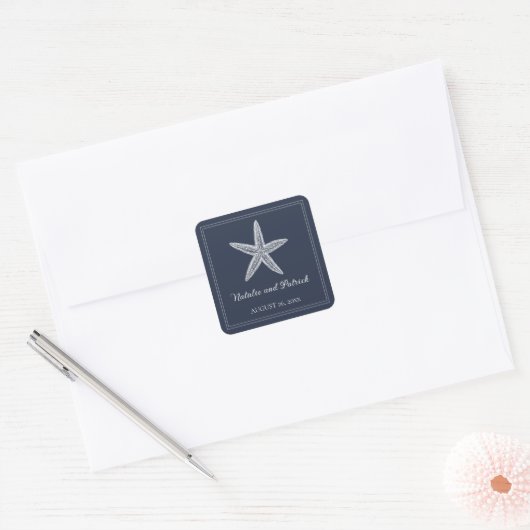 Navy zeesterren bruiloft stickers (Envelop)