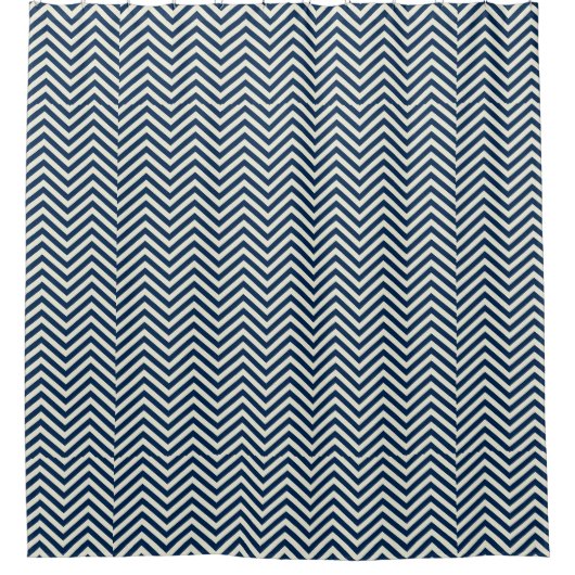 Navy Zig Zag Wave Pattern Douchegordijn (Voorkant)