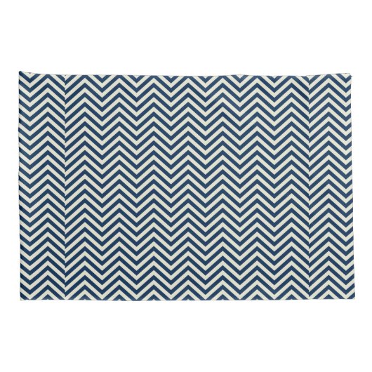 Navy Zig Zag Wave Pattern Kussensloop (Achterkant-Rechts)