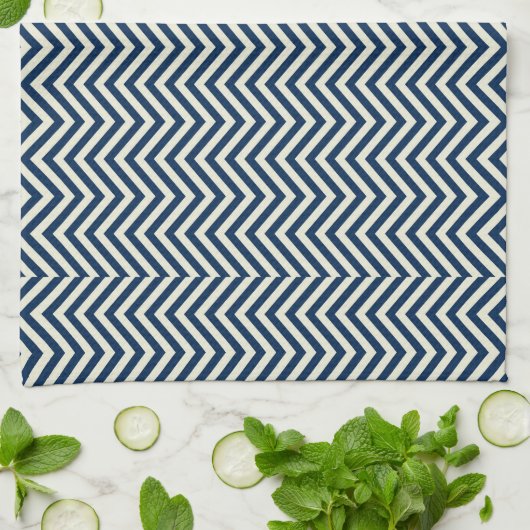 Navy Zig Zag Wave Pattern Theedoek (Gevouwen)