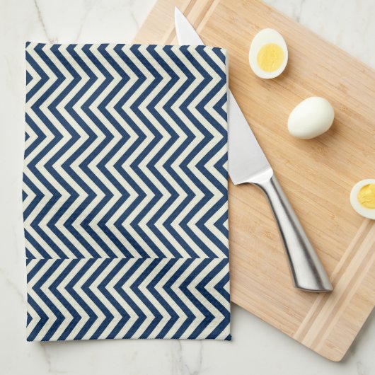 Navy Zig Zag Wave Pattern Theedoek (Quarter Fold)