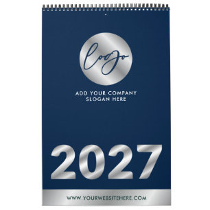 Navy & Zilver Bedrijfslogo Promotioneel 2027 Kalender
