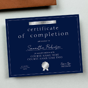 Navy & Zilver Certificaat van Voltooiing Cursus On