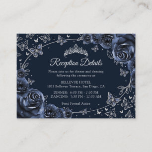 Navy Zilver Quinceanera Ontvangst Details Informatiekaartje