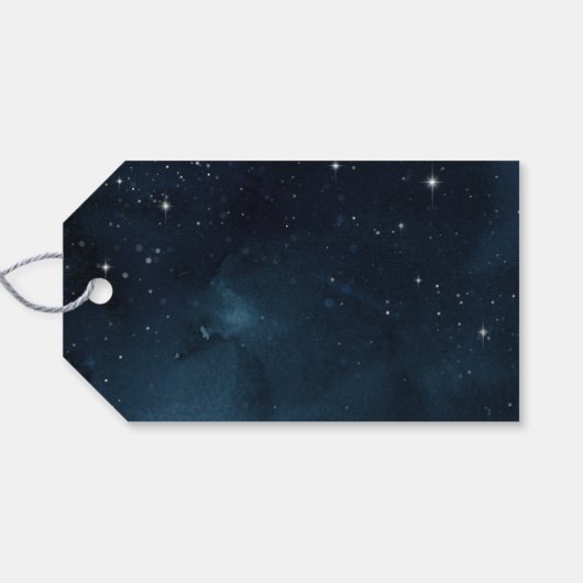 Navy zilveren kalligrafie glam bruiloft dank u cadeaulabel (Achterkant Horizontaal)