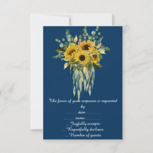 Navy zonnebloem Eucalyptus antwoordkaart RSVP Kaartje