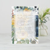 Navy Zonnebloem Herfst Bloemen Wit Bruiloft Kaart (Staand voorkant)